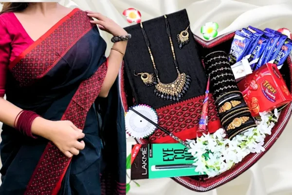 Black saree , tangailer saree কালো কালার  শাড়ি, গিফট প্যাকেজ