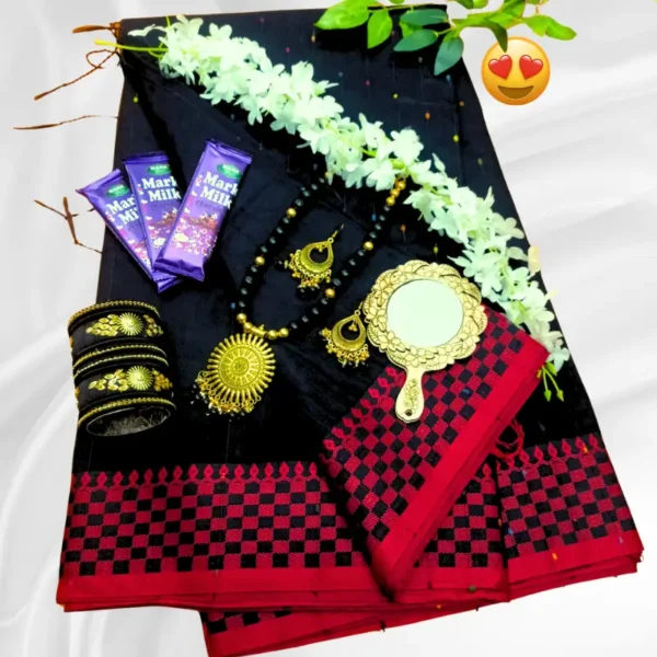 Black half silk saree combo package.