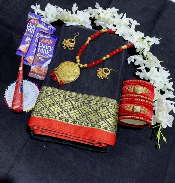 টাঙ্গাইলের হাফসিল্ক শাড়ির কম্বো প্যাকেজ  কালো কালার