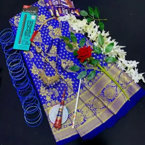 Katan benaroshi saree combo package. for gift. blue color