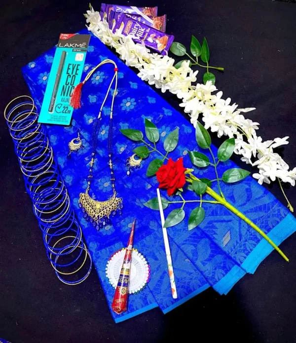 ব্লু জামদানী   হাফসিল্ক শাড়ি কম্বো প্যাকেজ ।(হাফসিল্কের বৈশিষ্ট্য পাতলা শাড়ি )