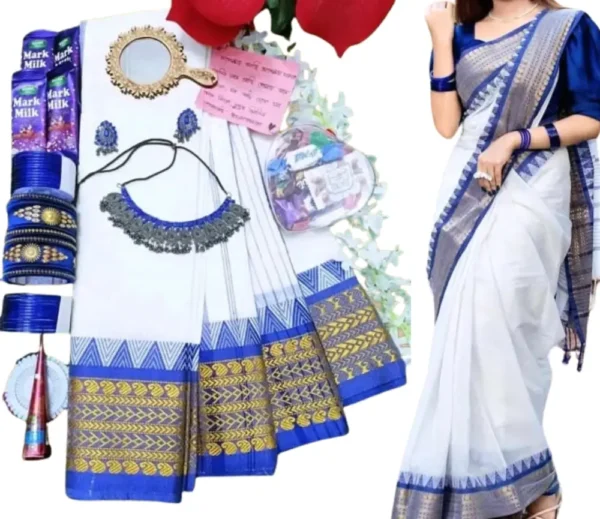White saree .Tangail cotton saree সাদা শাড়ি কম্বো প্যাকেজ